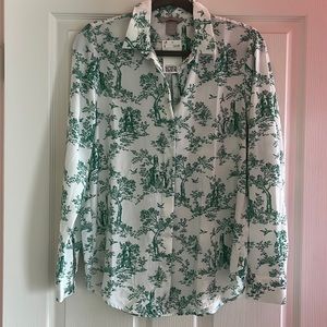 H&M Green and White Toille Print Blouse